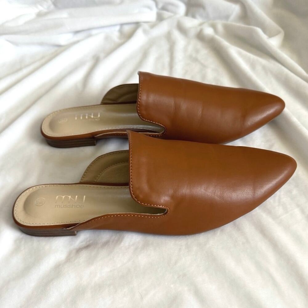 NEW MUSSHOE Ella Quin Brown Mules Women’s 9.5 Slip-ons Flats Pointed Toe